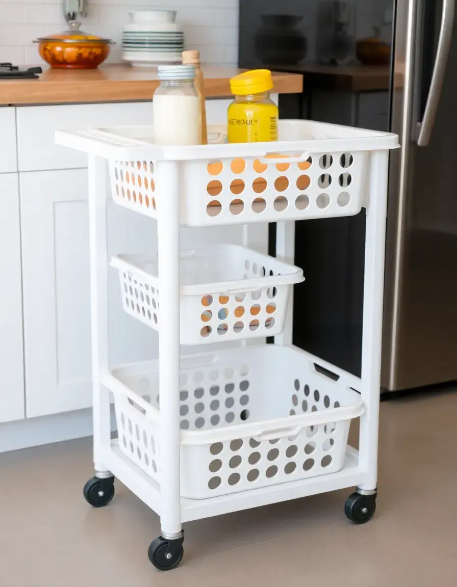Carrello utility in plastica bianca con cestelli rimovibili