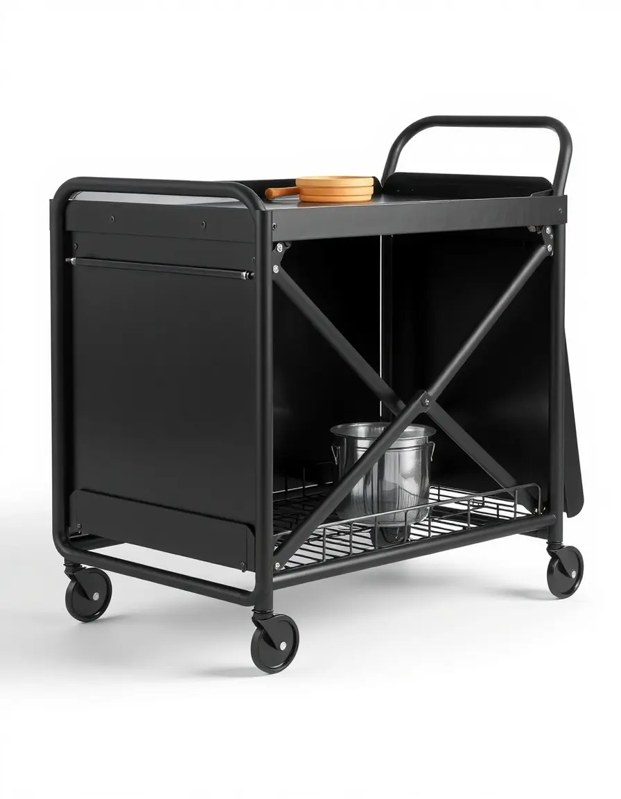 Carrello da servizio pieghevole in metallo nero opaco