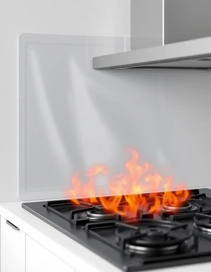 Protezione muro trasparente resistente al calore per cucina
