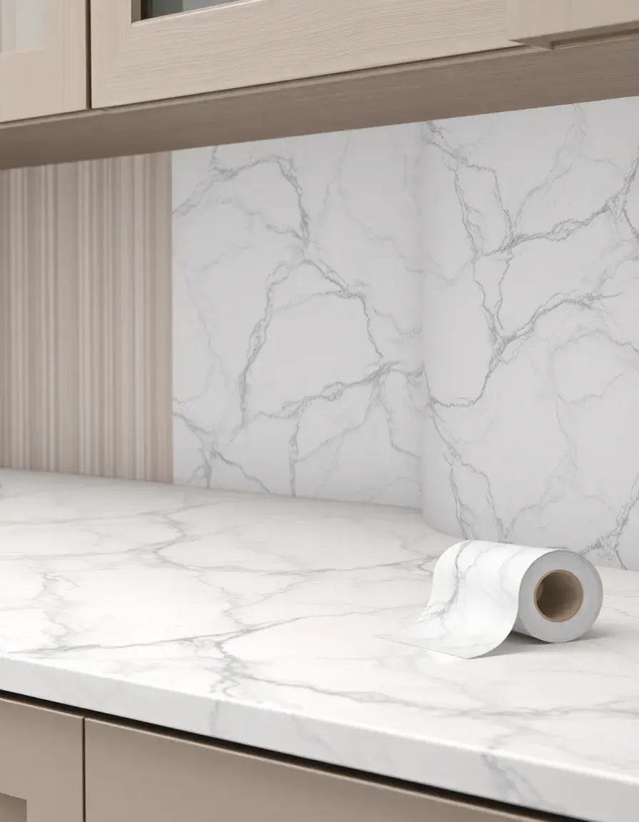 Carta adesiva effetto marmo per rivestimento mobili cucina