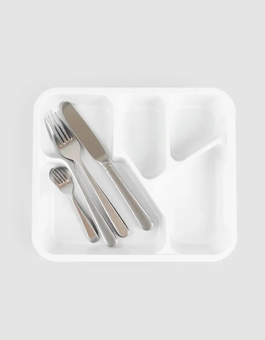 Portaposate in plastica bianca con divisori regolabili per cassetti cucina
