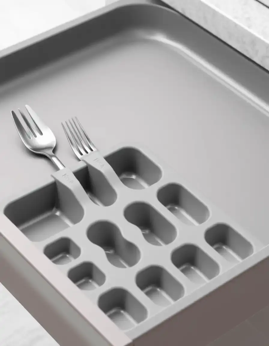 Inserto portautensili in silicone grigio flessibile per organizzazione cassetti