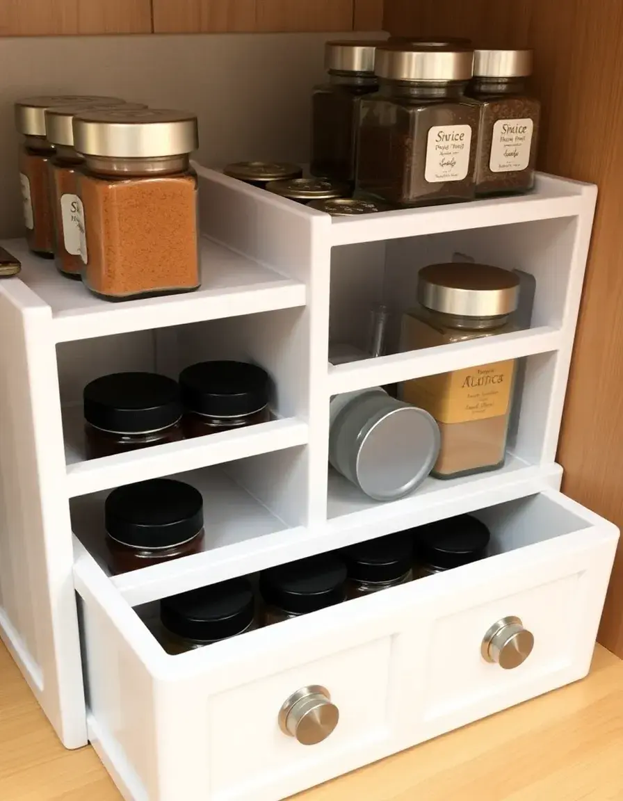 Organizer per spezie da cassetto a più livelli con barattoli inclusi