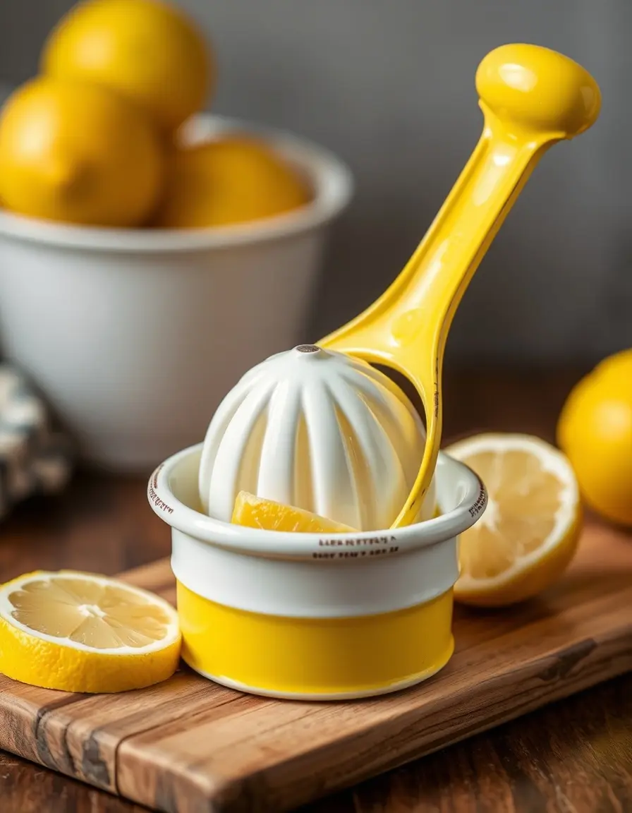 Spremiagrumi manuale giallo per condimento broccoli al limone