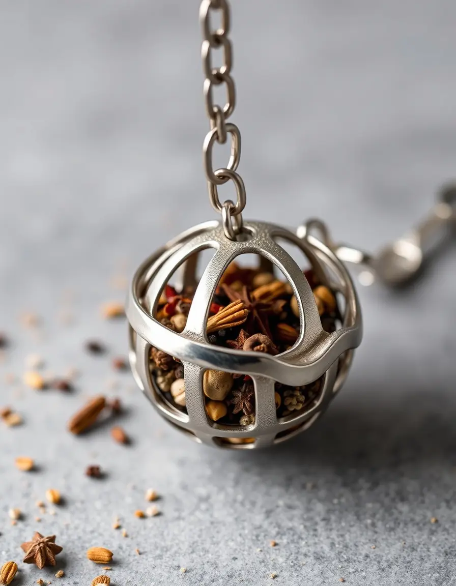 Infusore per spezie in acciaio inox con catenella