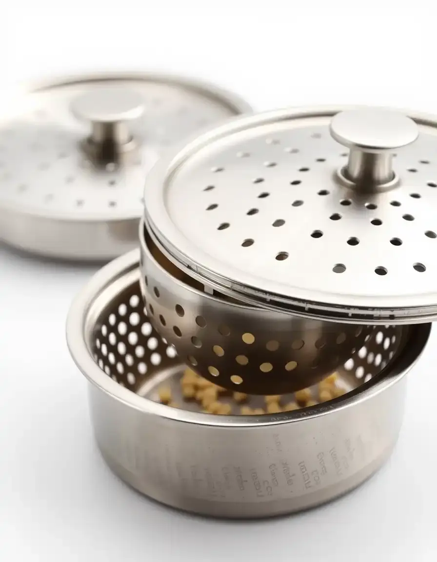 Dettaglio vaporiera per cous cous in acciaio inox forato