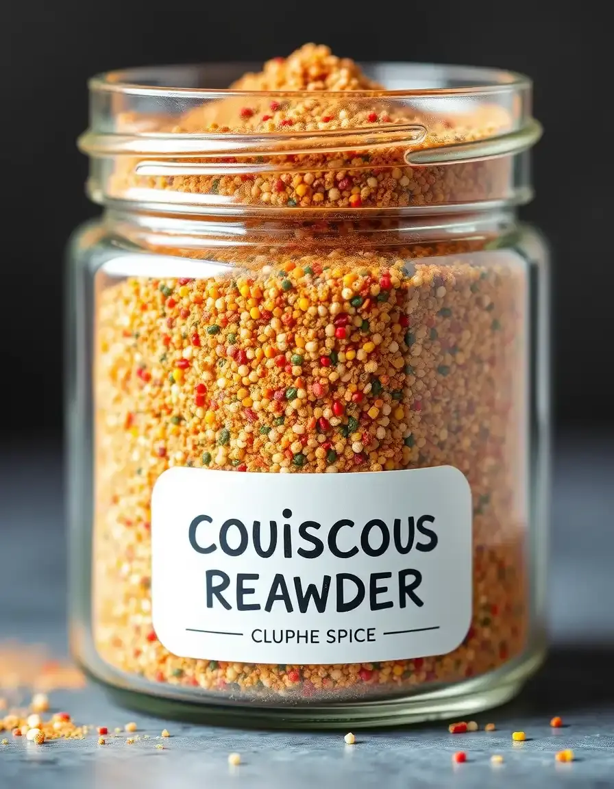 Barattolo di vetro con miscela di spezie colorate per cous cous