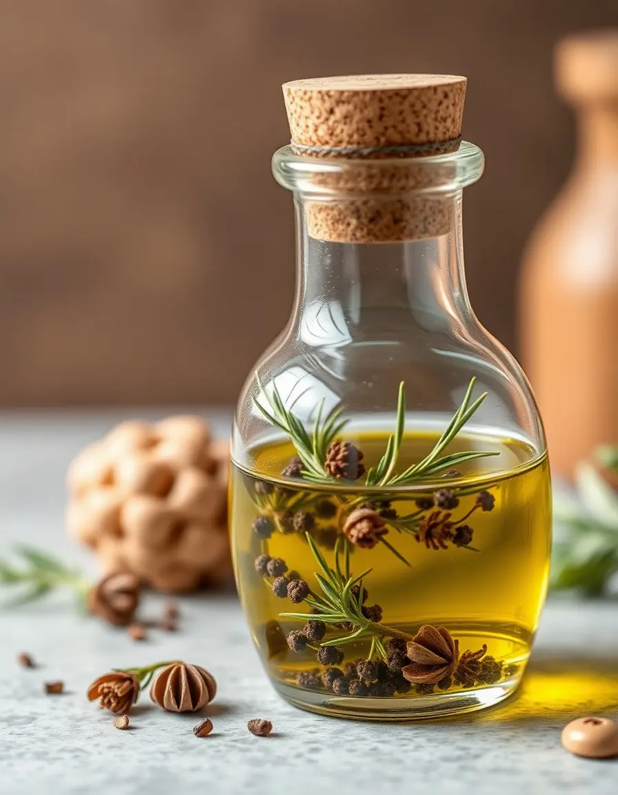 Bottiglia infusore per olio d'oliva in vetro con tappo in sughero