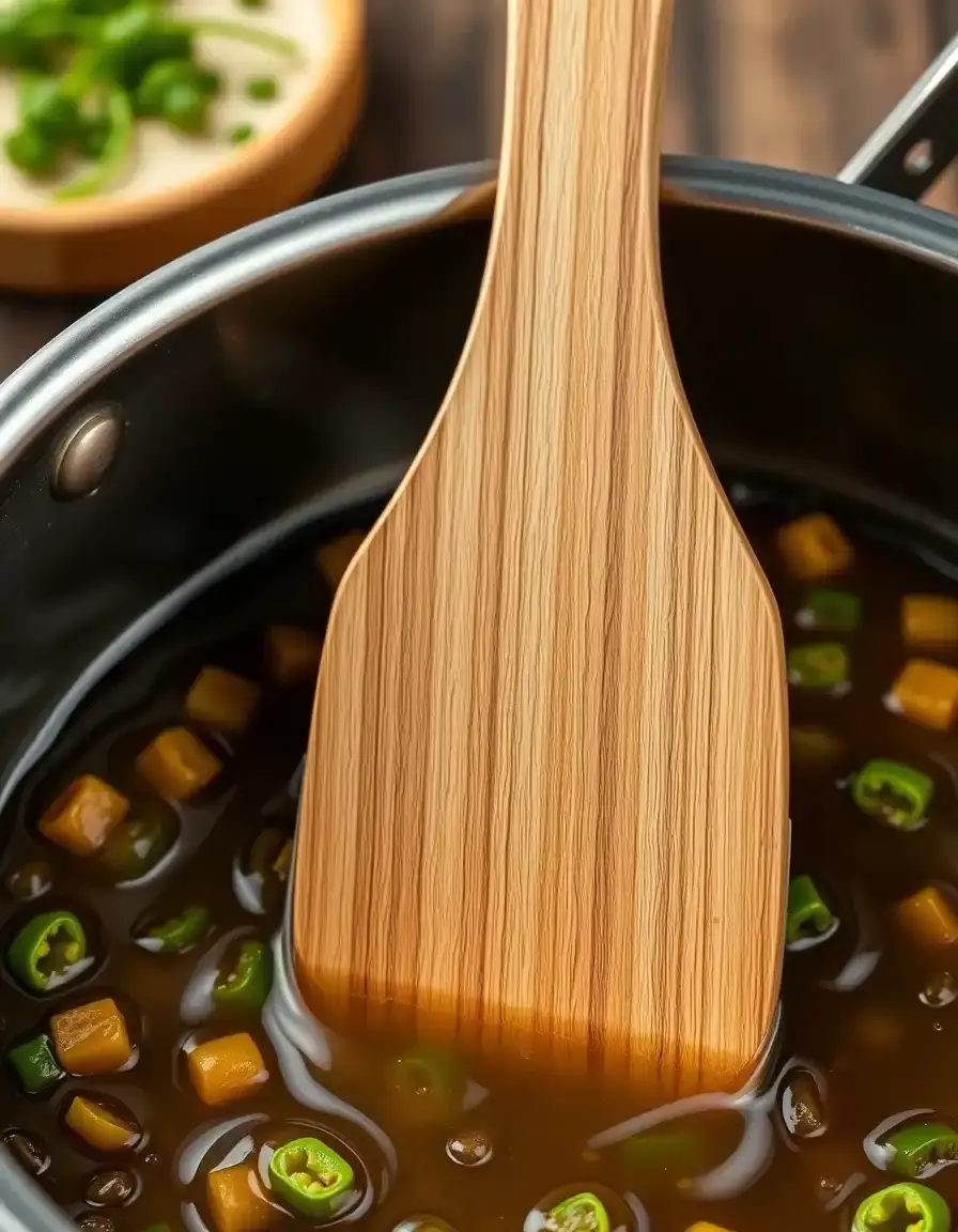 Flat wooden stirring paddle for high heat stir frying vegetables