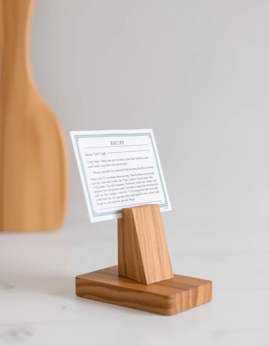 Supporto in legno per ricettario naturale su piano cucina