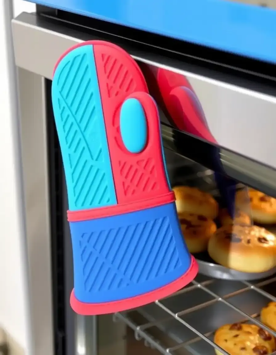 Guanti da forno in silicone blu resistenti al calore