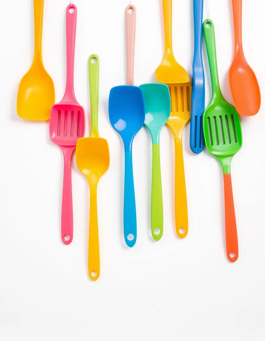 Set di utensili in plastica colorata per cucina