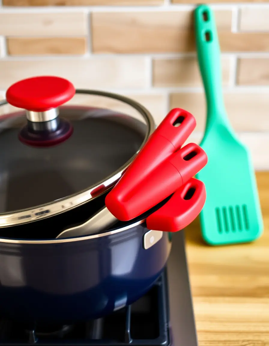 Coprimanici in silicone rosso per pentole e padelle set protettivo