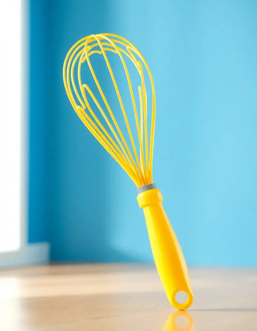 Frusta da cucina giocattolo in plastica con manico giallo