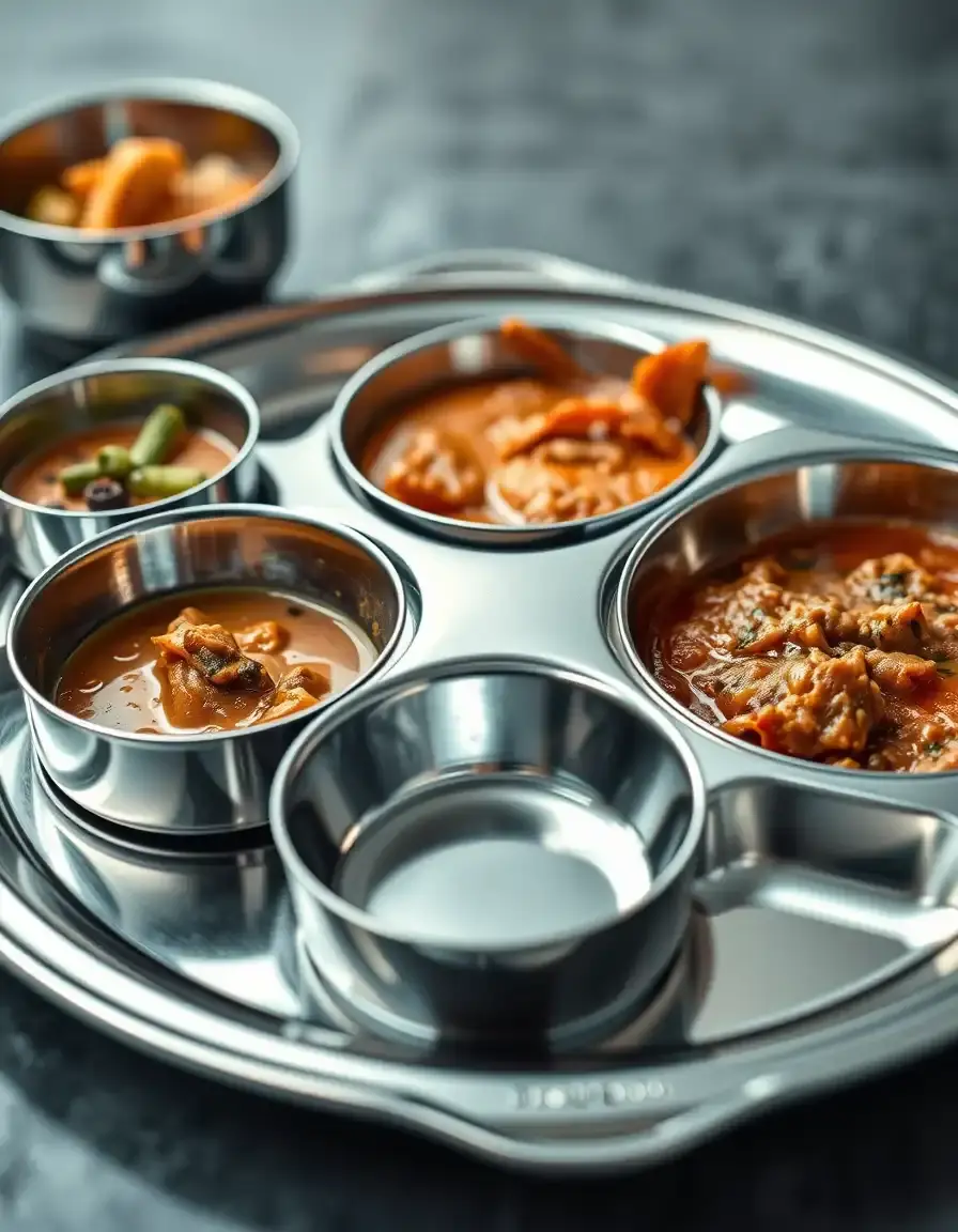 Set di piatti Thali in acciaio inox con scomparti per servire pasti indiani