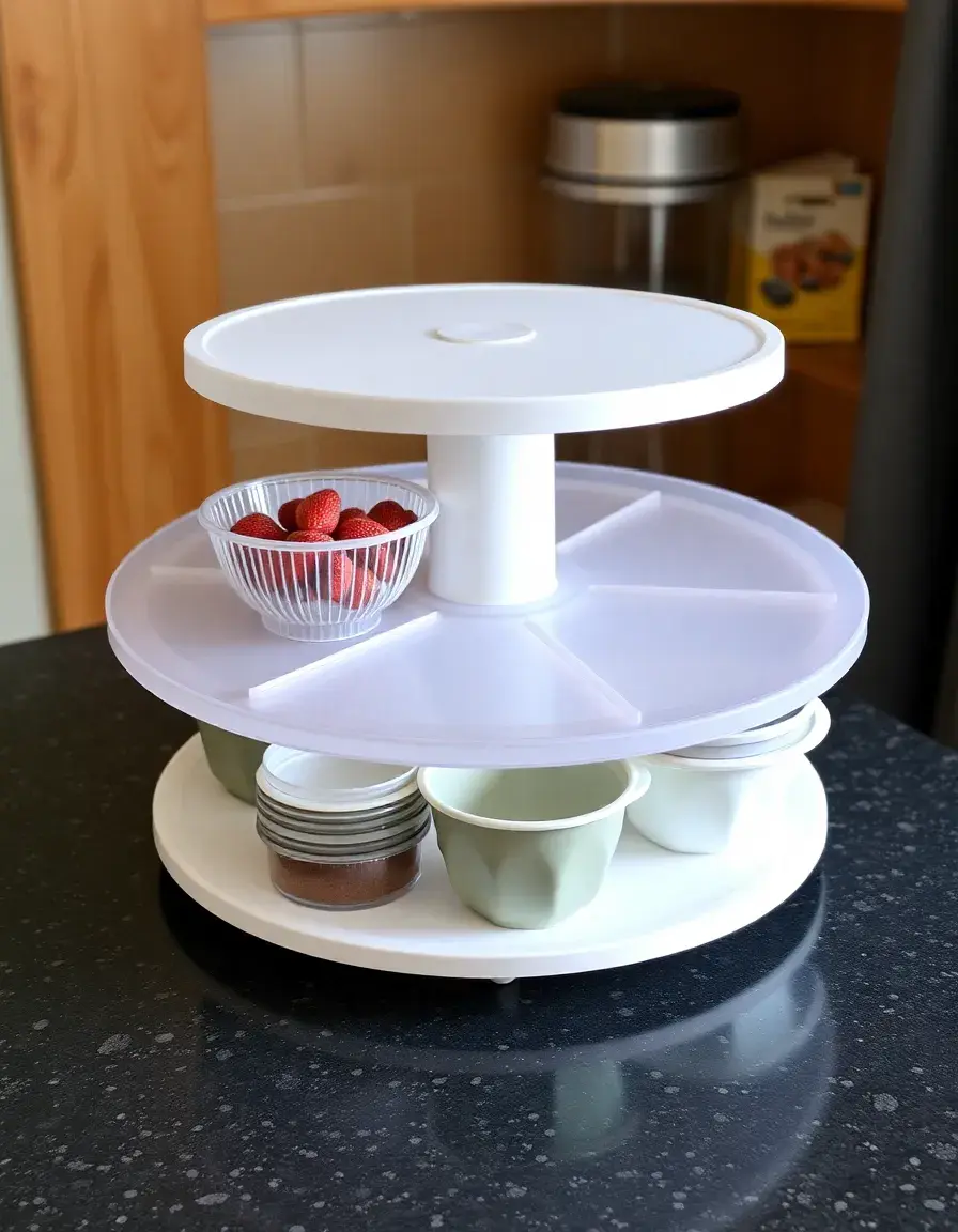 Organizer Turntable Lazy Susan a due livelli per barattoli cucina
