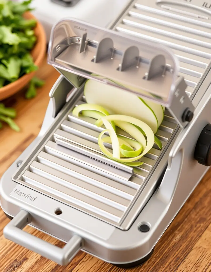 Mandolina da cucina regolabile in acciaio inossidabile con protezione