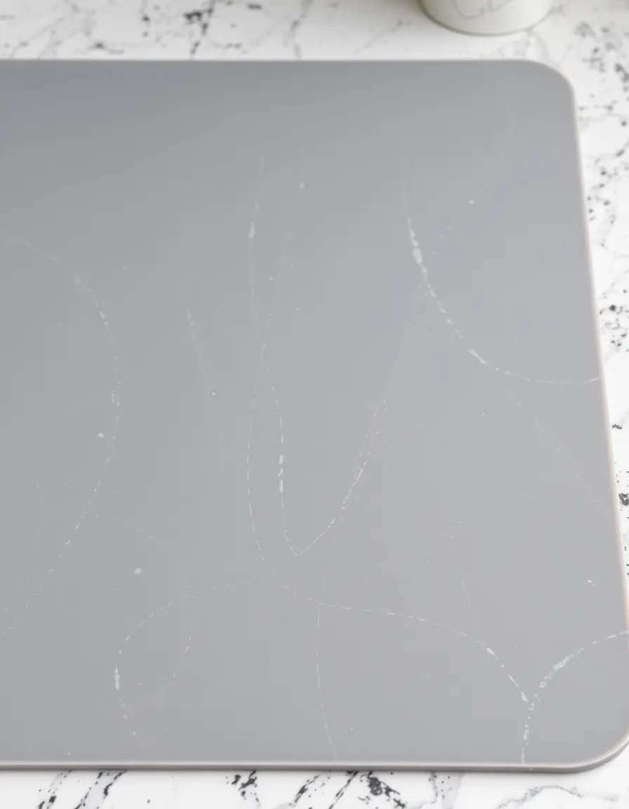 Protezione in silicone grigio per piano di lavoro in quarzo in cucina moderna isola