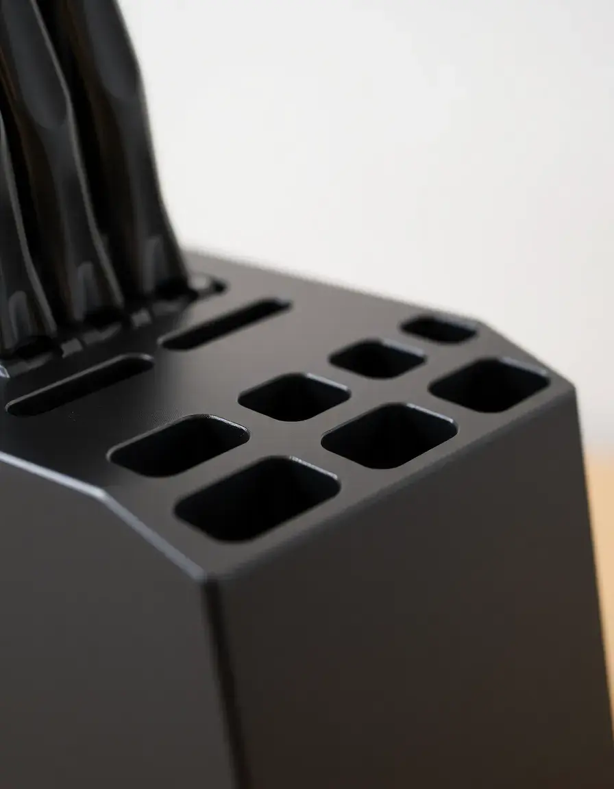 Ceppo portacoltelli nero opaco dal design moderno e minimalista