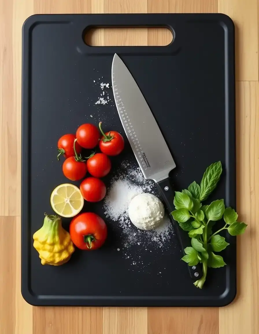 Tagliere grande in plastica nera su un bancone da cucina
