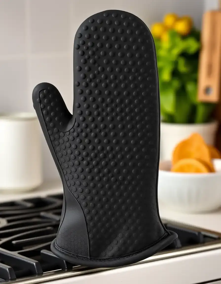 Guanti da forno in silicone nero con impugnatura strutturata