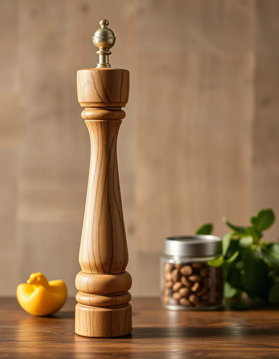 Elegante macinapepe manuale in legno naturale alto