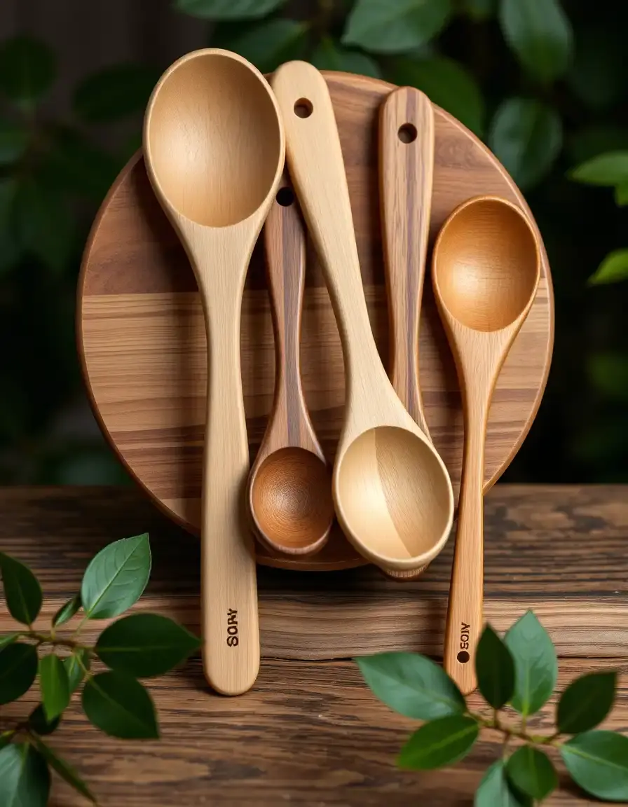 Set di cucchiai di legno artigianali per cucina rustica