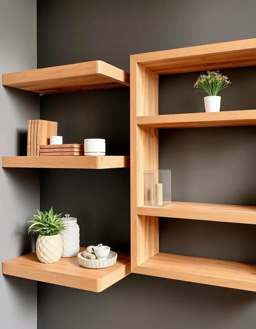 Mensole sospese in legno di rovere naturale per arredamento cucina