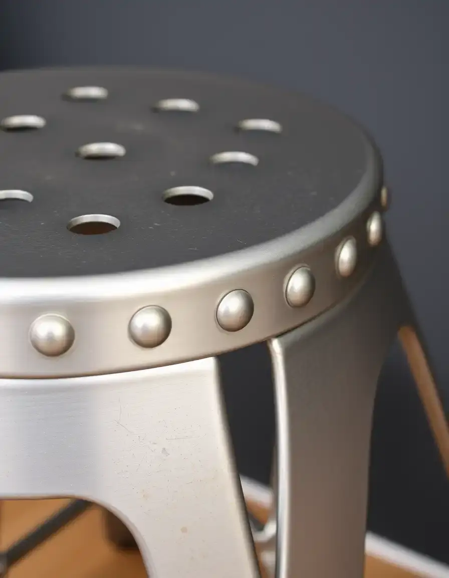 Metal Stool Industrial silver riveted