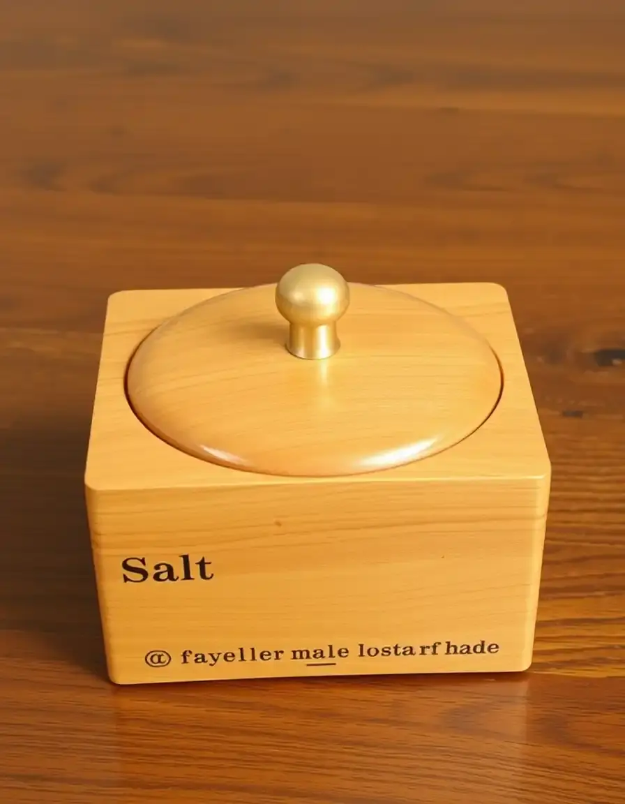 Scatola per il sale in legno con coperchio magnetico girevole