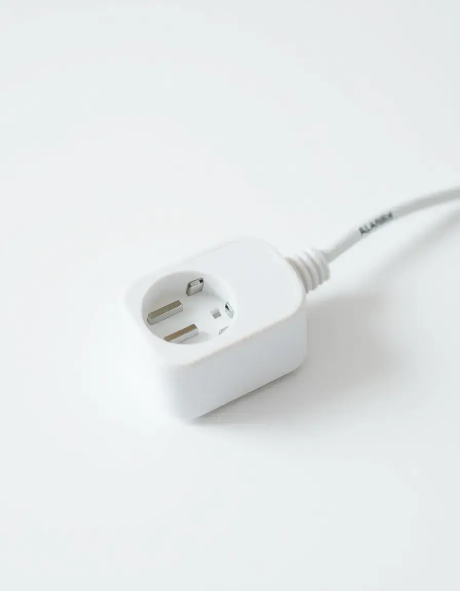 Extension Cord bianca per elettrodomestici cucina su sfondo bianco