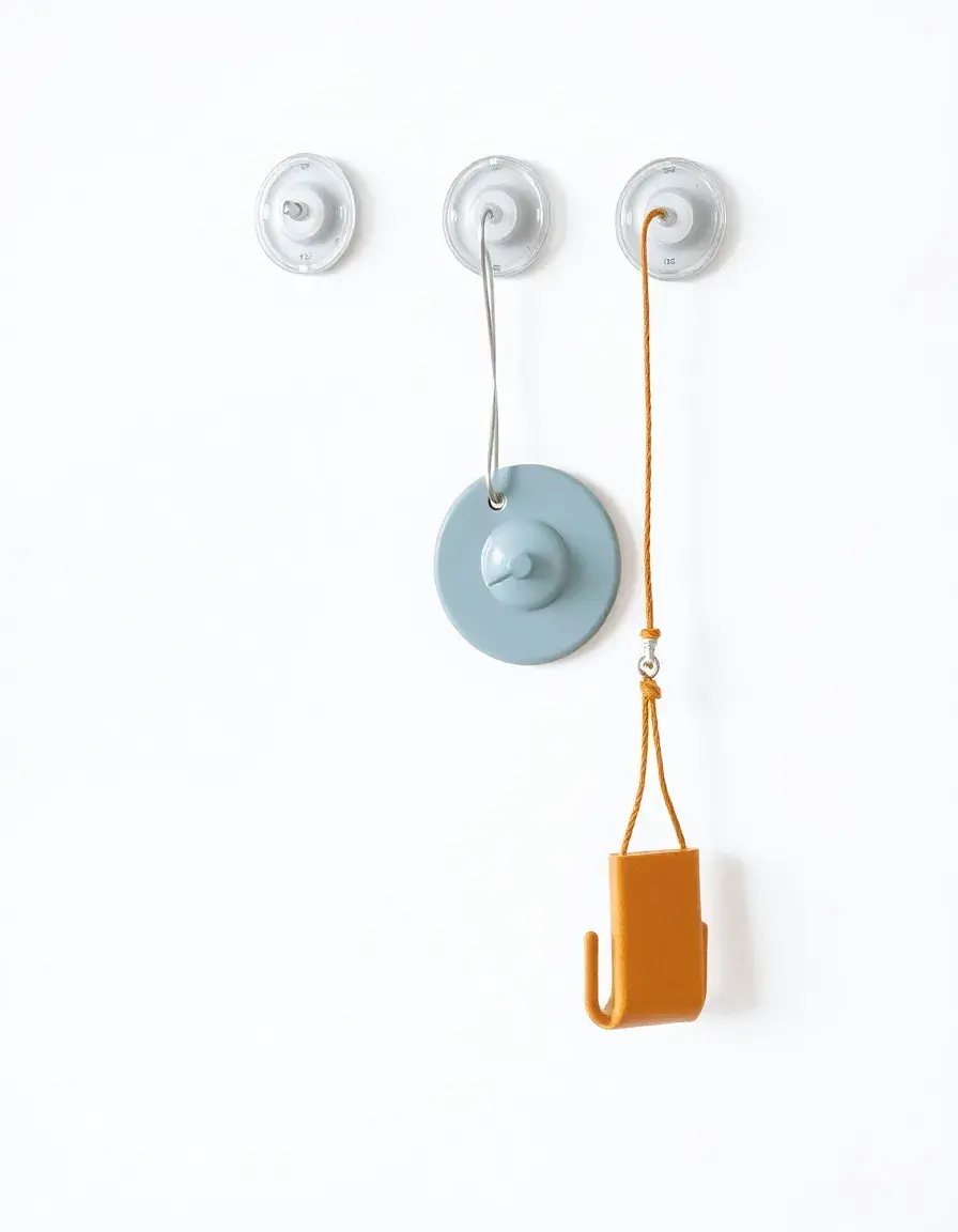 Set di ganci a ventosa trasparenti per cucina su sfondo bianco