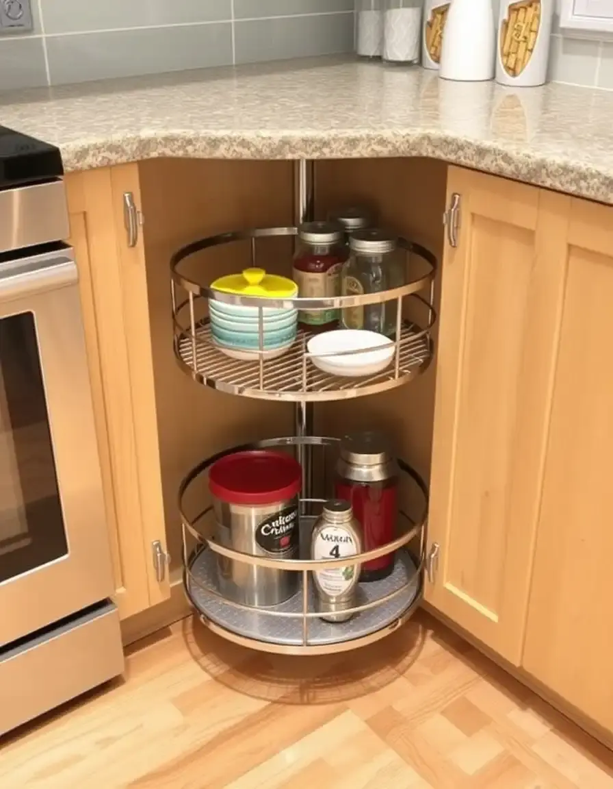 Corner Shelf Lazy Susan in un mobile cucina angolare