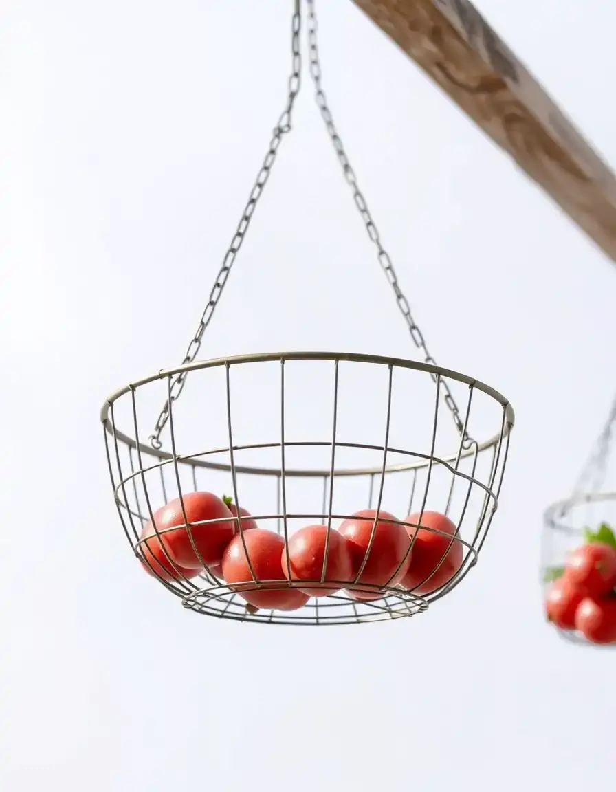 Cesto sospeso in filo metallico per frutta e verdura