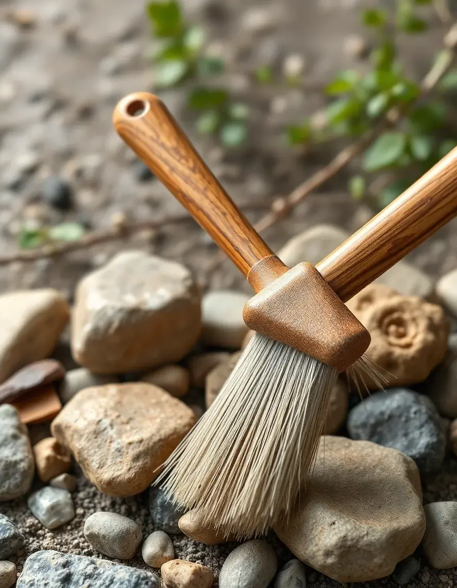 Spazzola metallica con manico in legno per pulizia pietre