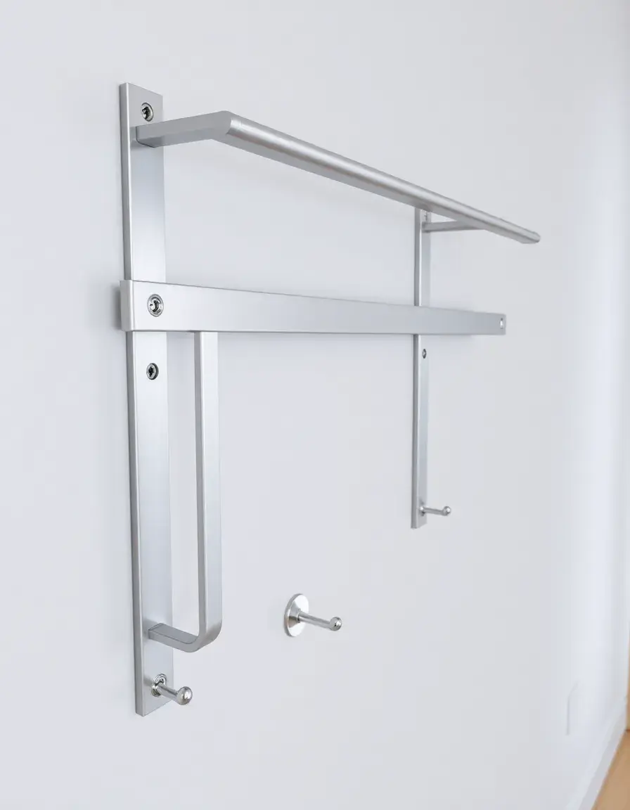 Sistema a binario da parete in alluminio con ganci per organizzazione cucina