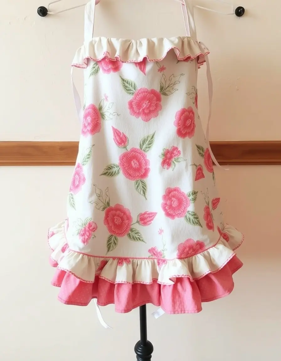 Grembiule da cucina a fiori con volant stile shabby
