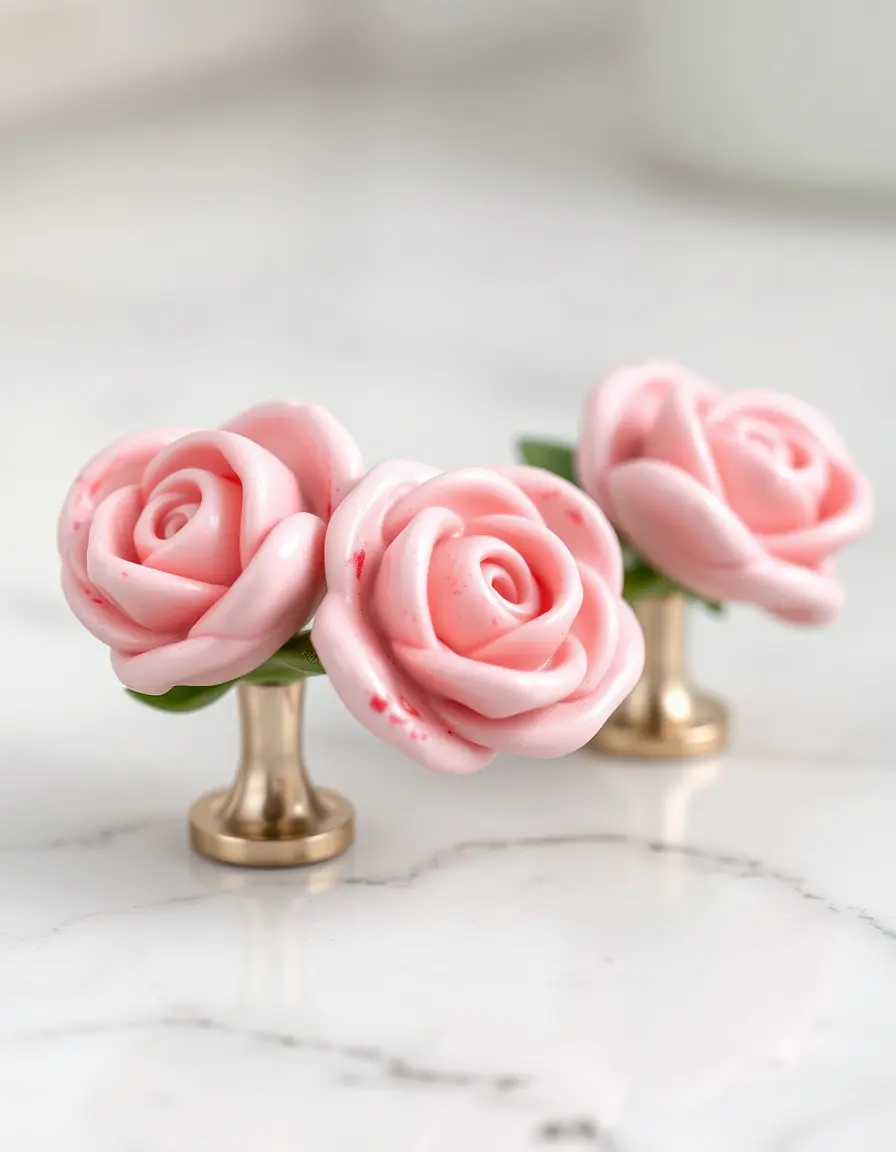 Pomelli in ceramica a forma di rosa rosa per cassetti