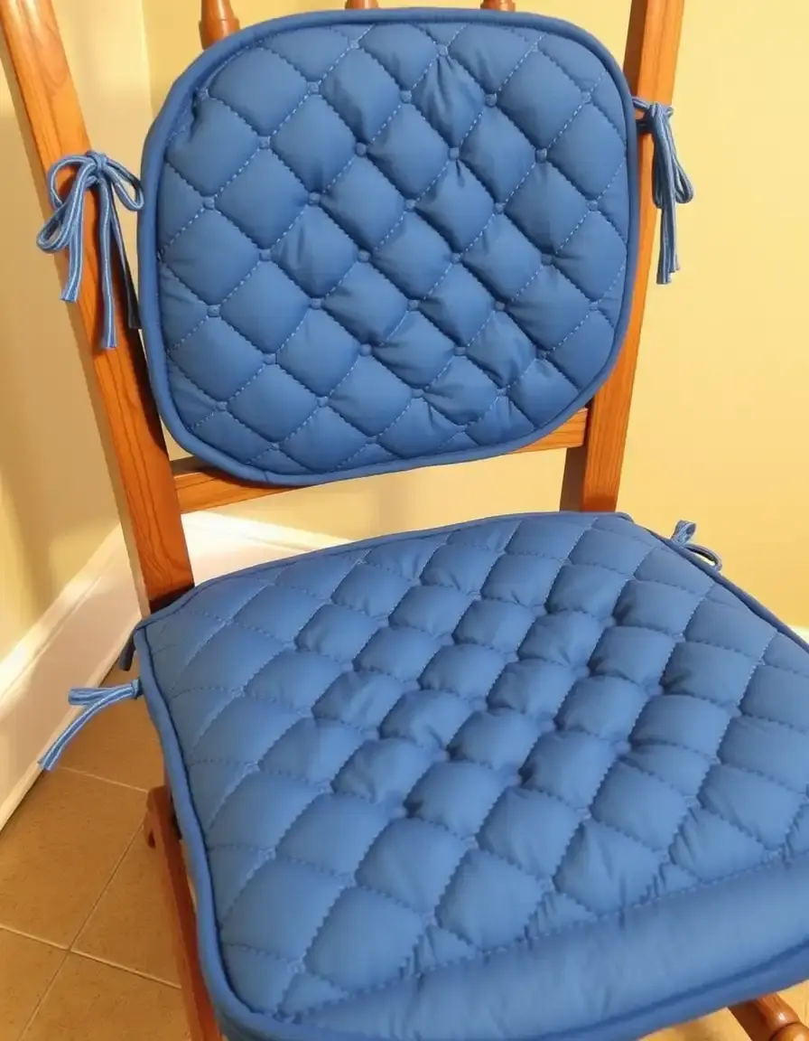 Cuscino seduta trapuntato blu con lacci per sedia cucina