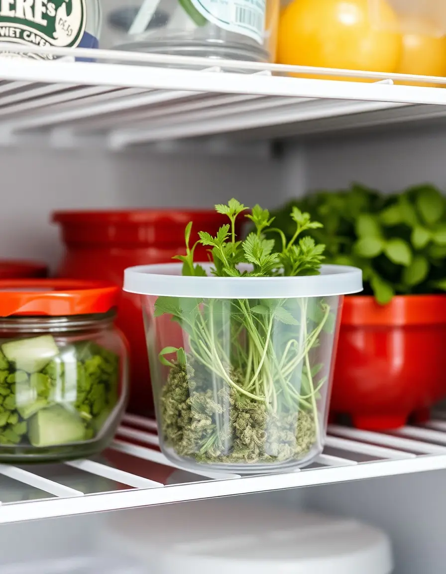 Contenitore herb keeper per conservare la freschezza delle erbe e delle barbe di finocchio