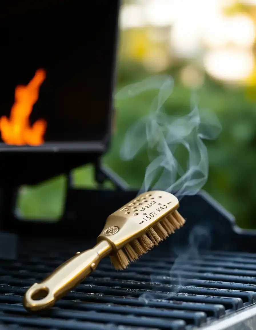 Spazzola per griglia con setole in ottone e manico lungo