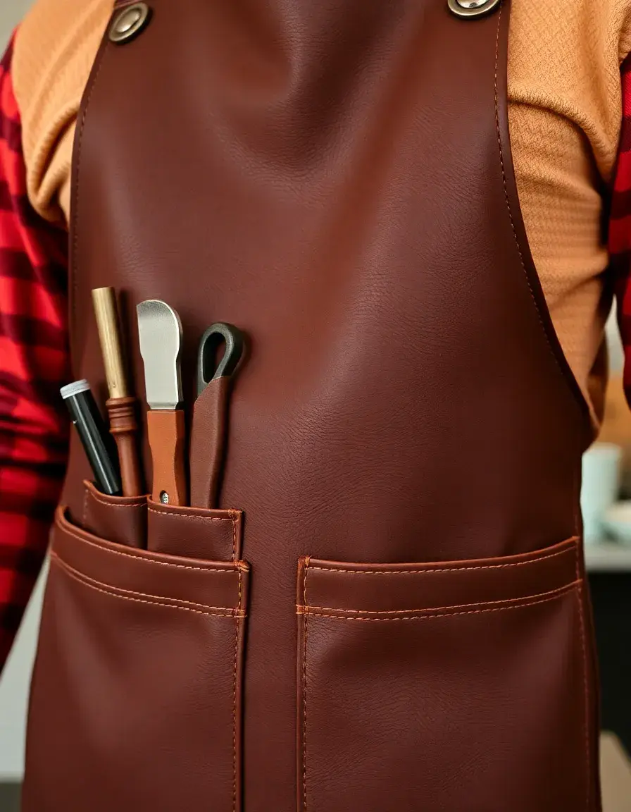 Grembiule per cucinare in pelle marrone con tasche per attrezzi