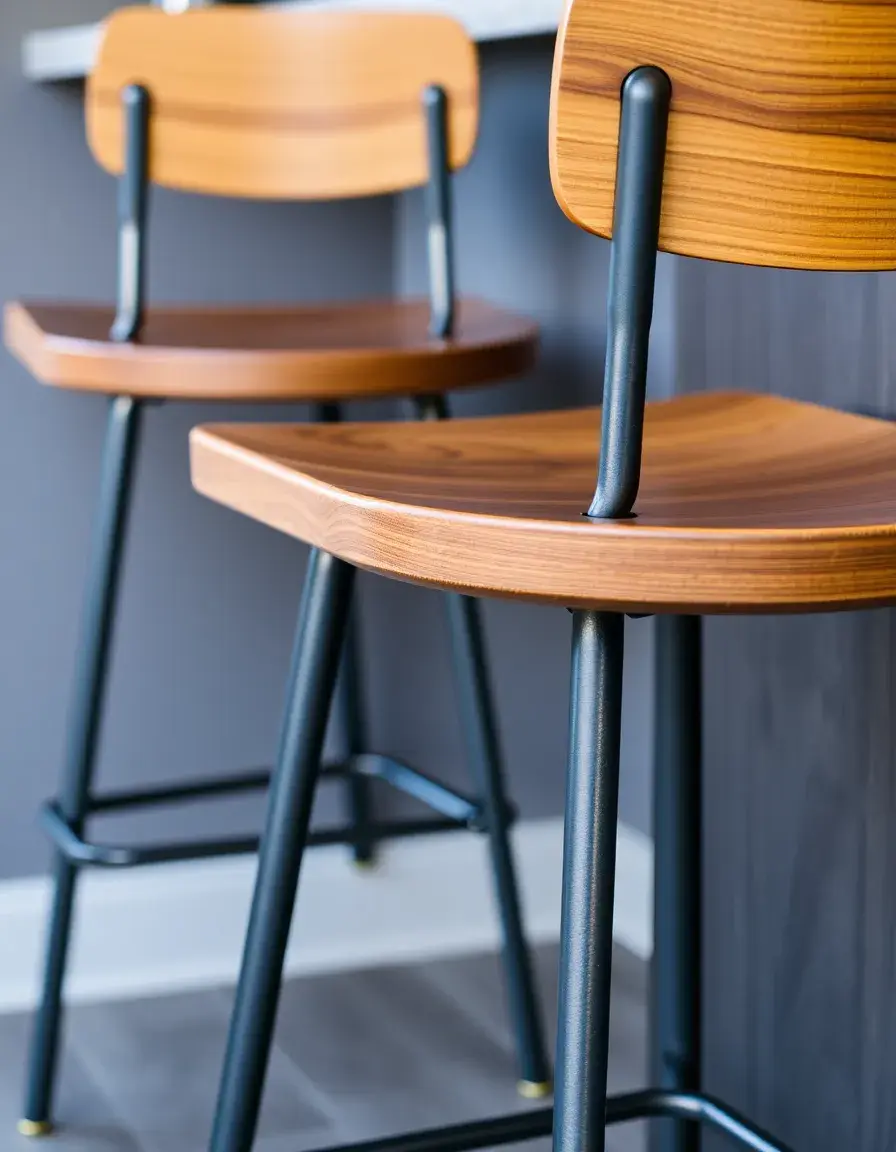 Set di sgabelli da bar moderni in legno e metallo per isola cucina