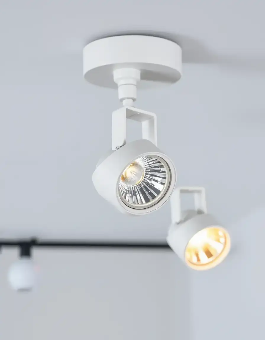 Eleganti teste per illuminazione a binario bianche e regolabili per cucina moderna