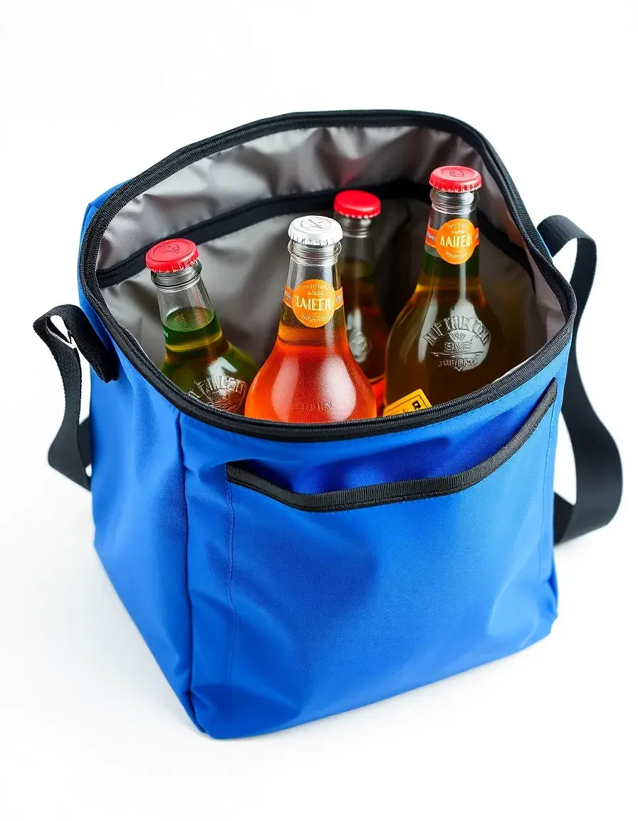 Borsa termica blu isolata per bevande e cibo all'aperto