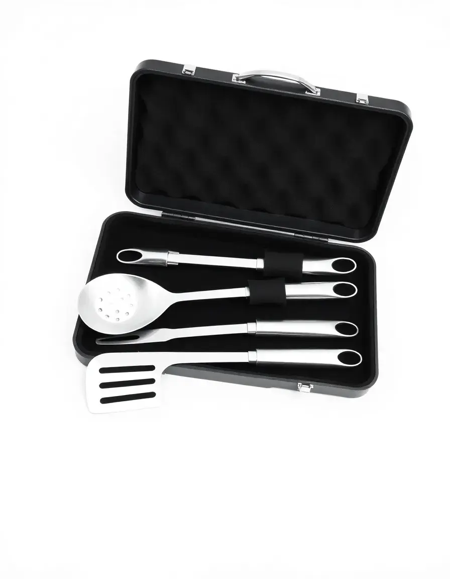 Set di utensili barbecue in acciaio inox con custodia