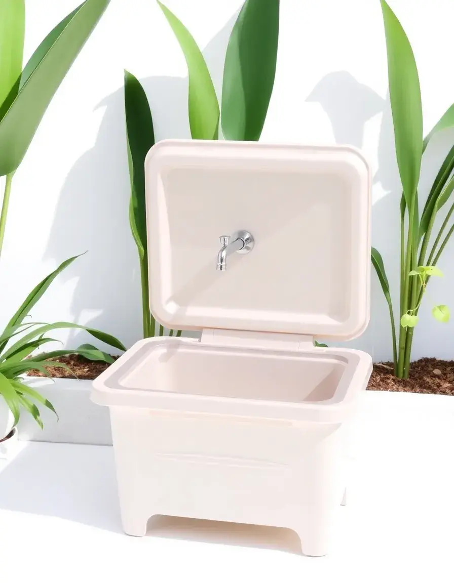 Lavello portatile esterno in plastica bianca con rubinetto
