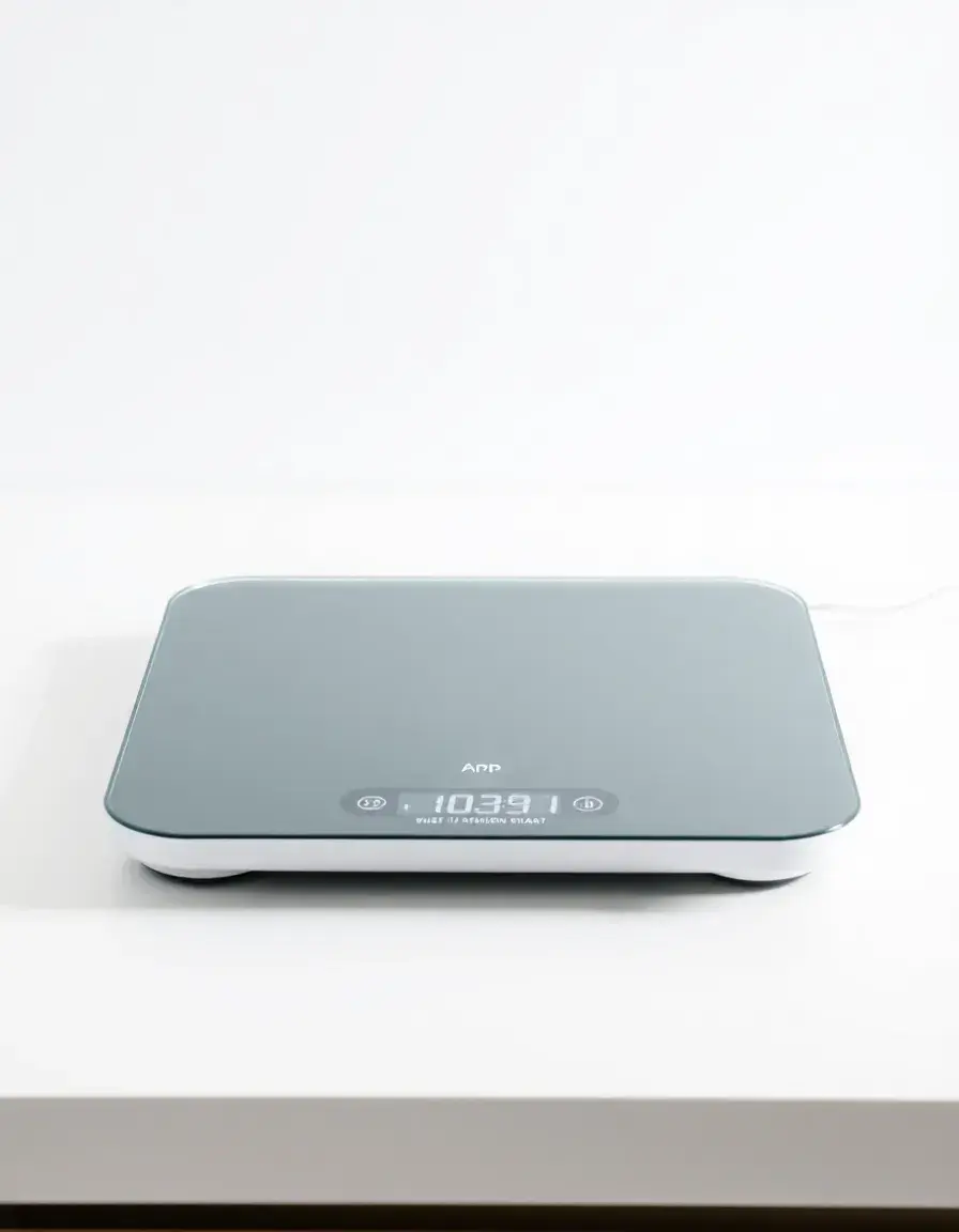 Bilancia Smart Kitchen in vetro nero su sfondo bianco per cucina moderna