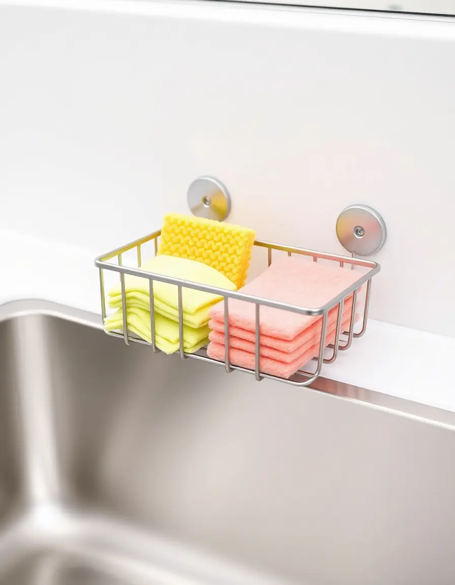 Sink caddy in acciaio inox con ventose per spugne cucina
