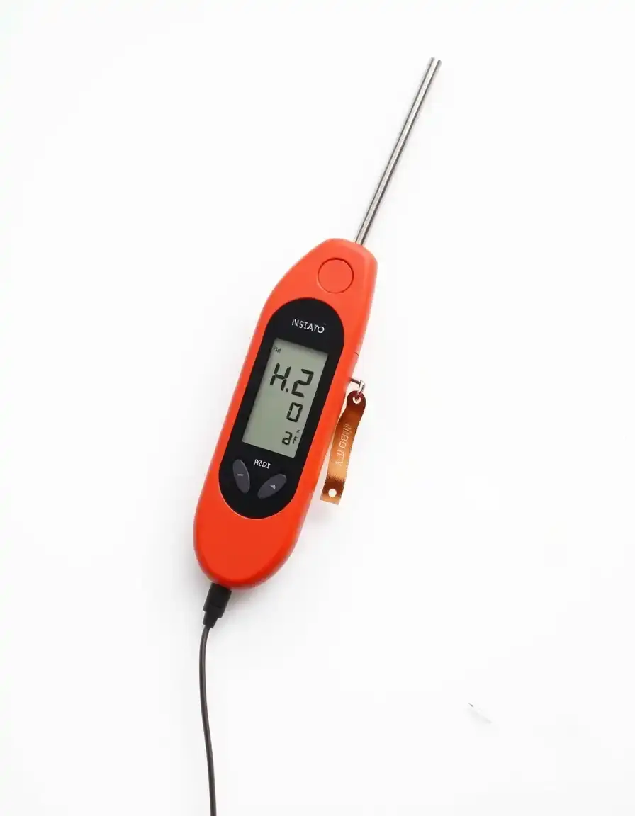 Termometro da cucina digitale per carne con sonda su sfondo bianco
